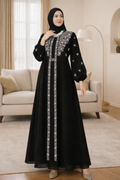 Abaya Noire Brodée Florale – Élégance Intemporelle