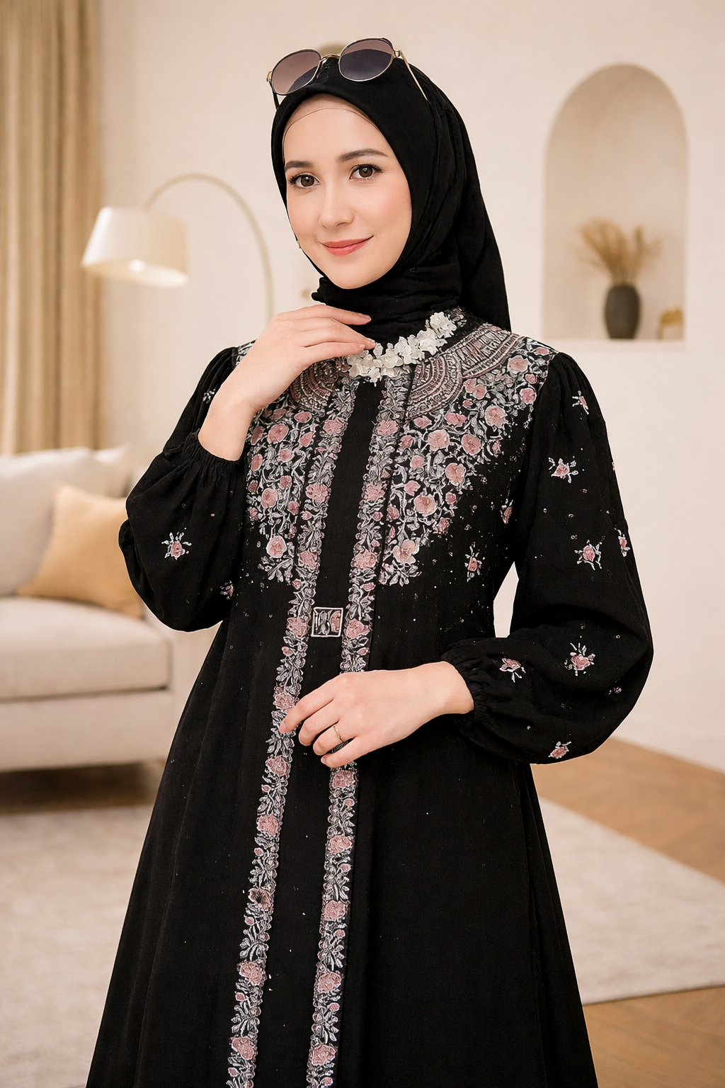 Abaya Bleu Canard Brodée – Élégance Moderne